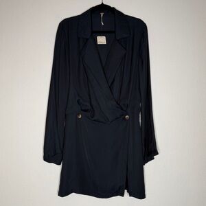 Free People Simone Blue Black Micro Snakeskin Wrap Mini Dress Size M NWT